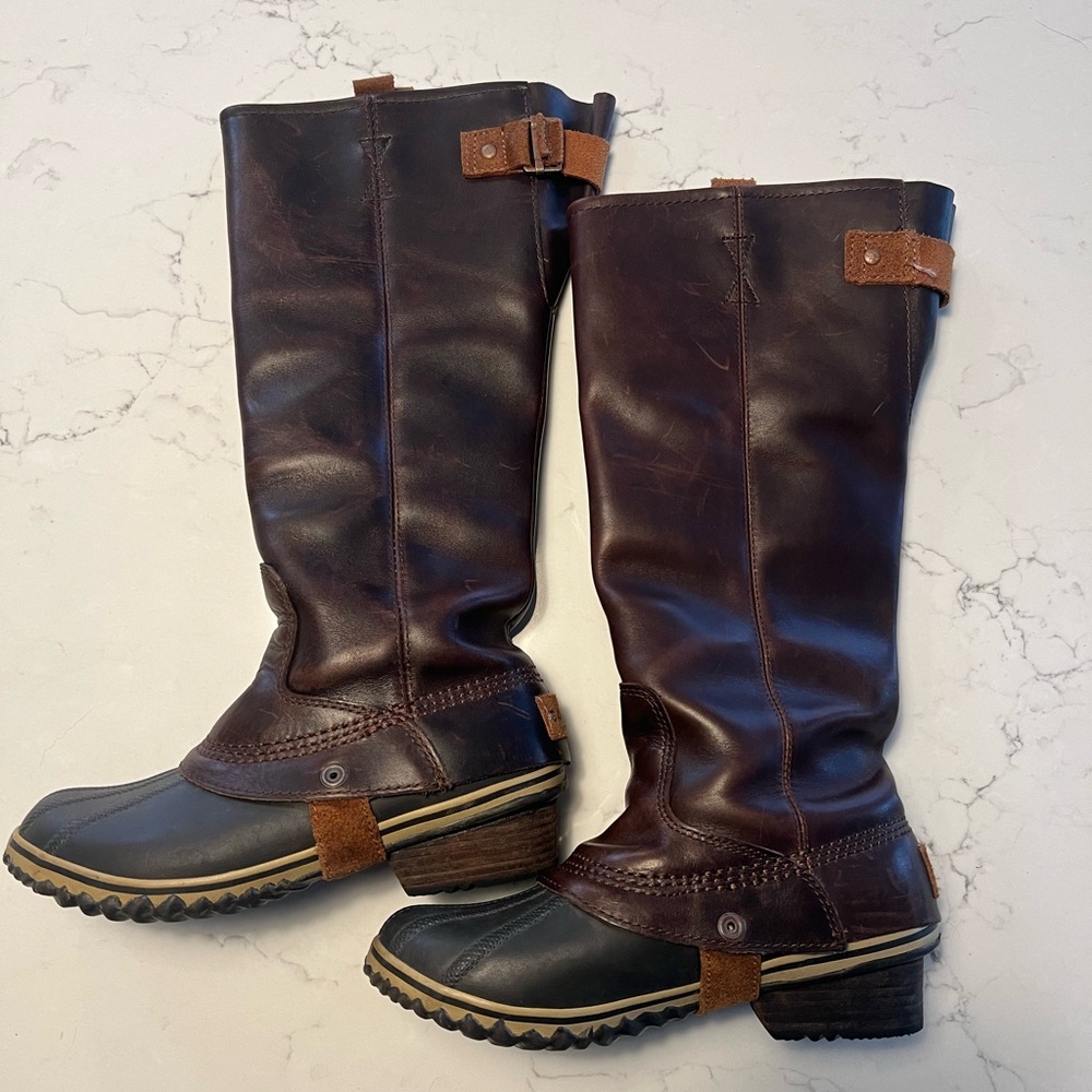 Sorel Slimpack Tall Boots nutmeg brown leather upper equestrian size 6 US